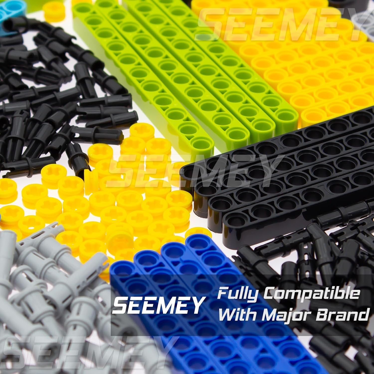 SEEMEY 430Pcs Beams-Pins-axle-Parts Set Compatible with Technic, Connector-Panel-Plate Modified-Frame liftarm-Bent-Thick Smooth-Bush (Random Colors)