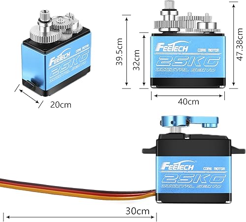 Vista 9 de FEETECH Servomotor de 77.2 lbs 7.4 V de alto voltaje impermeable de alto par RC servo servo de metal completo servo digital, caja de aluminio