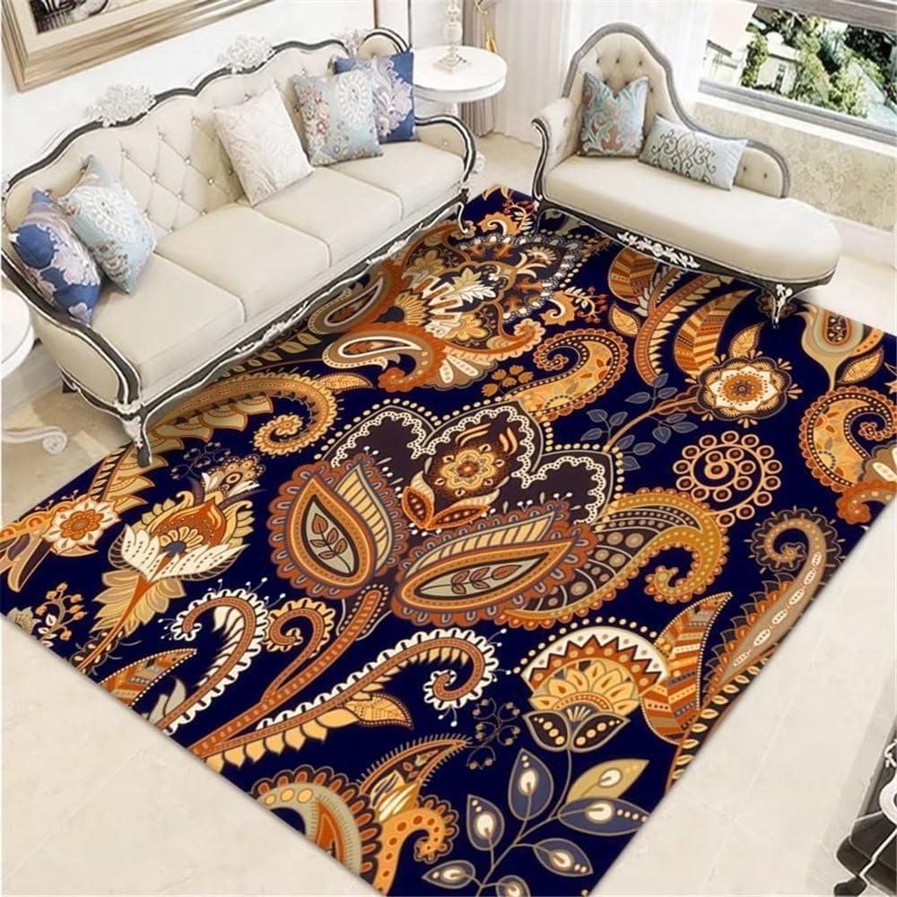 Tapis de salon orange fleurs plante abstrait chambre ado fille doux 40x60