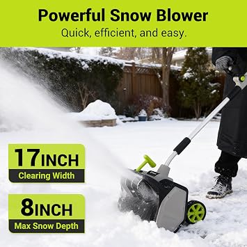 Cordless Snow Shovel: DEKOPRO 40V|17-Inch Cordless Snow Blower,Electric Snow Shove with Adjustable Chute, Lightweight Electric Snow Blower for Sidewalks & Stairs (220V Batteries)