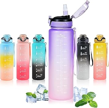 Water Bottle with Straw 1L,Boys Water Bottles with Straw 1 Litre,Waterbottle Leak-Proof Sports Water Bottle,Plastic Drinks Bottles Toxin Free,Bpa-Free Purple