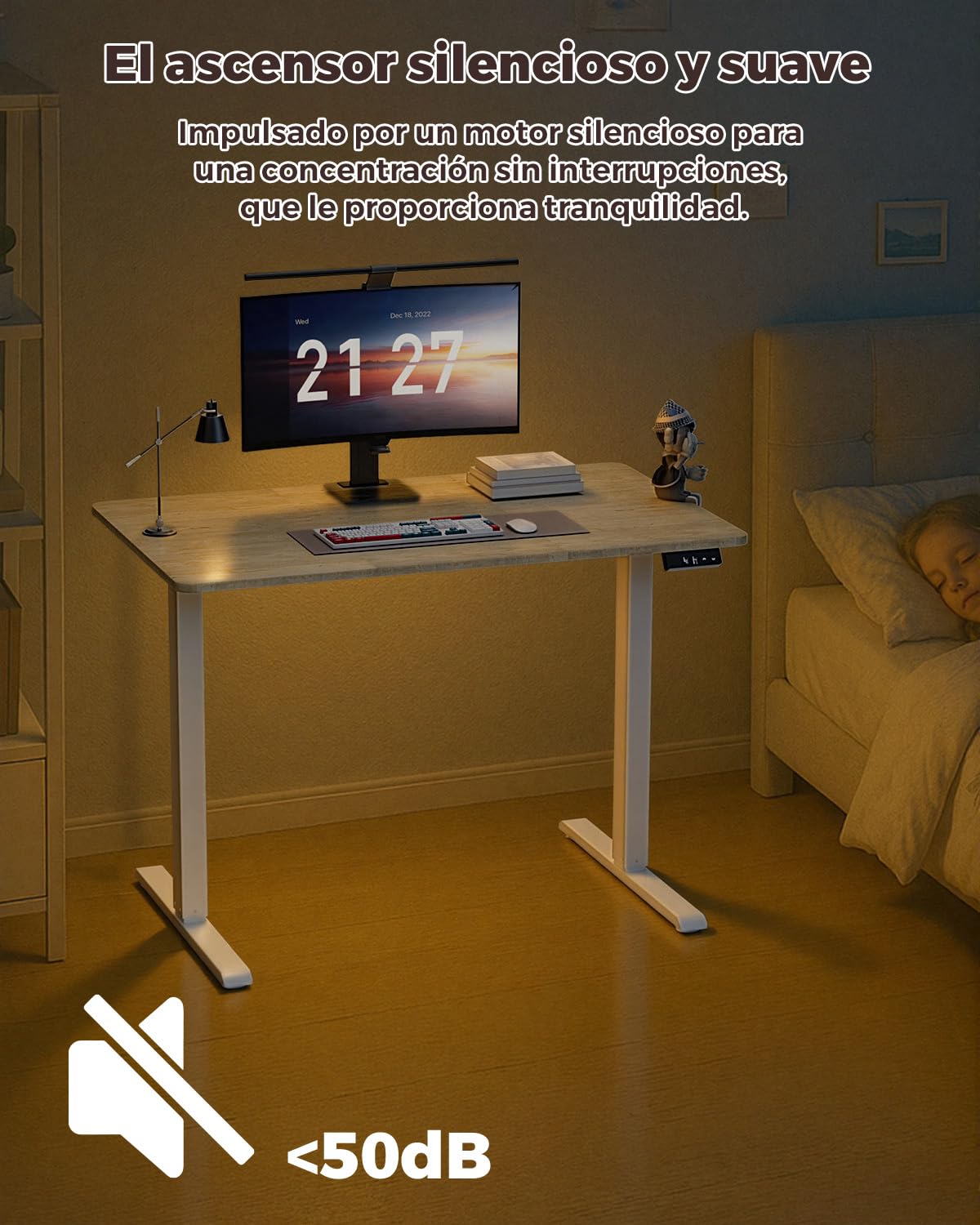Escritorio Elevable Eléctrico, Mesa de Trabajo Ajustable en Altura, Mesa de Oficina en Casa con Tablero Ensamblado, 100 x 60 cm, para Trabajo, Redacción, Juegos, Blanco