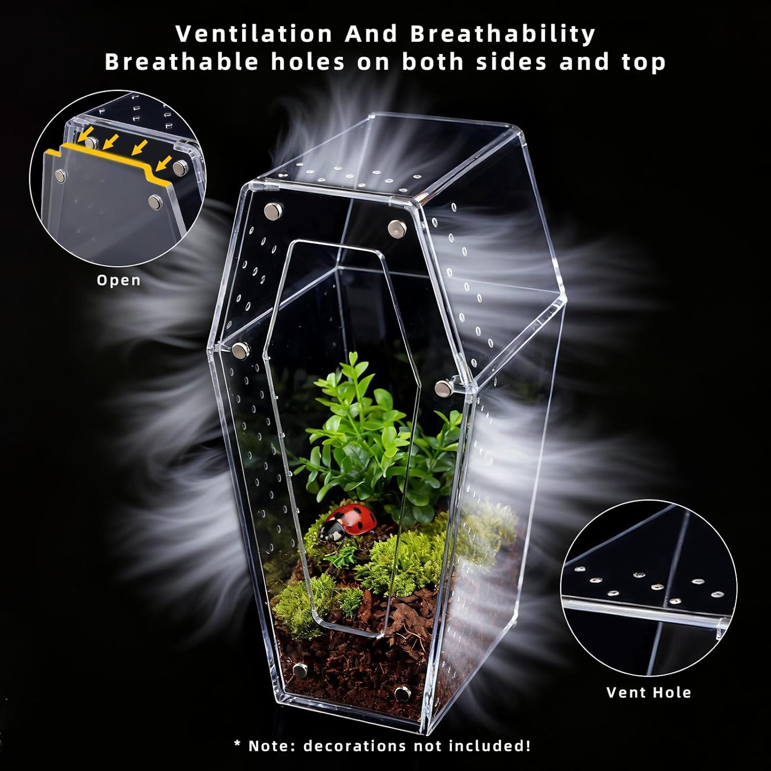 Jumping Spider Enclosure, No Installation Insect Terrarium with Magnetic Door & All-Side Ventilation, Bug Enclosure for Tarantula, Snail, Beetle and Small Reptiles