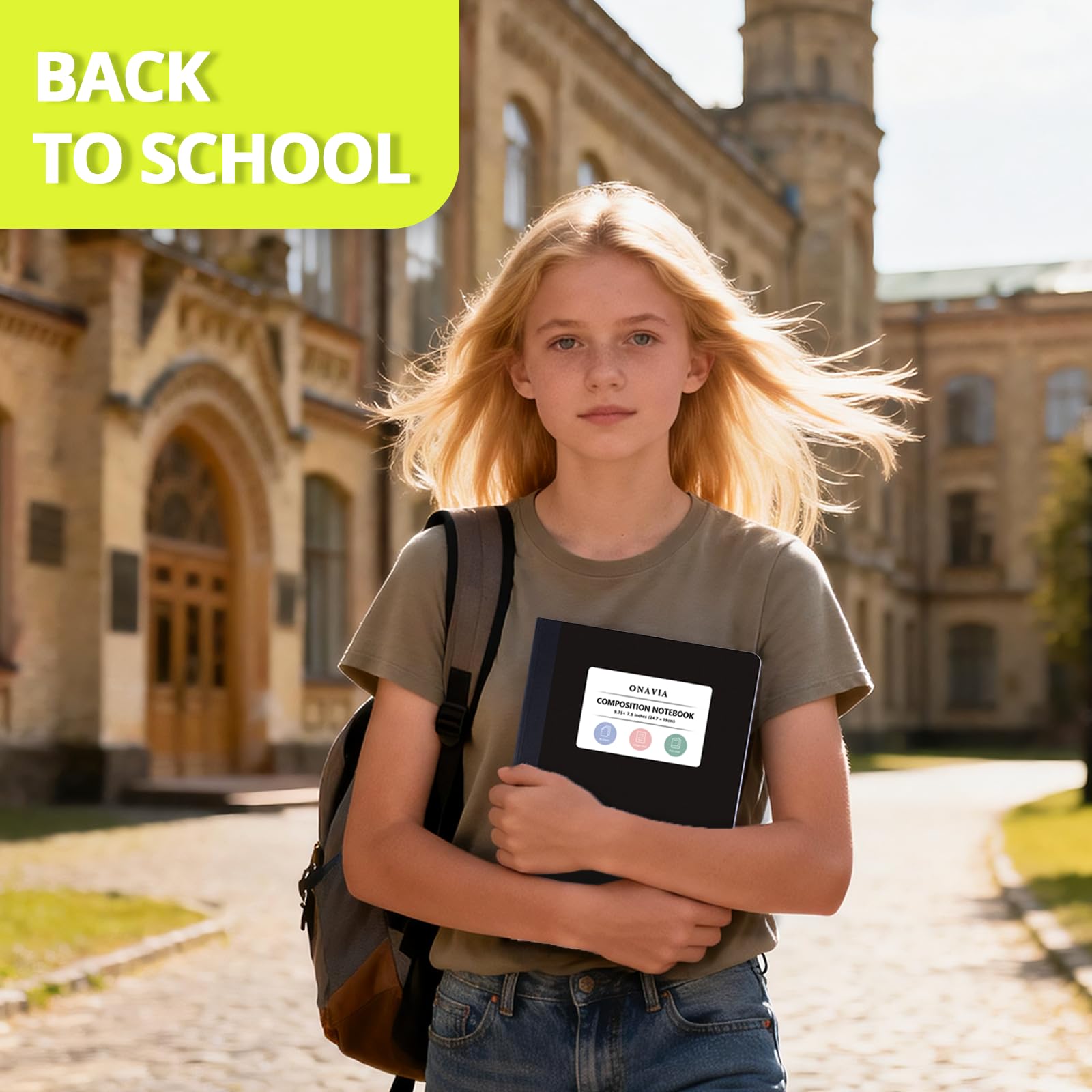 ONAVIA Confezione da 12 quaderni per la scuola, a righe da college, 24,5 x 19,8 cm, 80 fogli ciascuno, rilegatura cucita, quaderni scolastici sfusi, rosa
