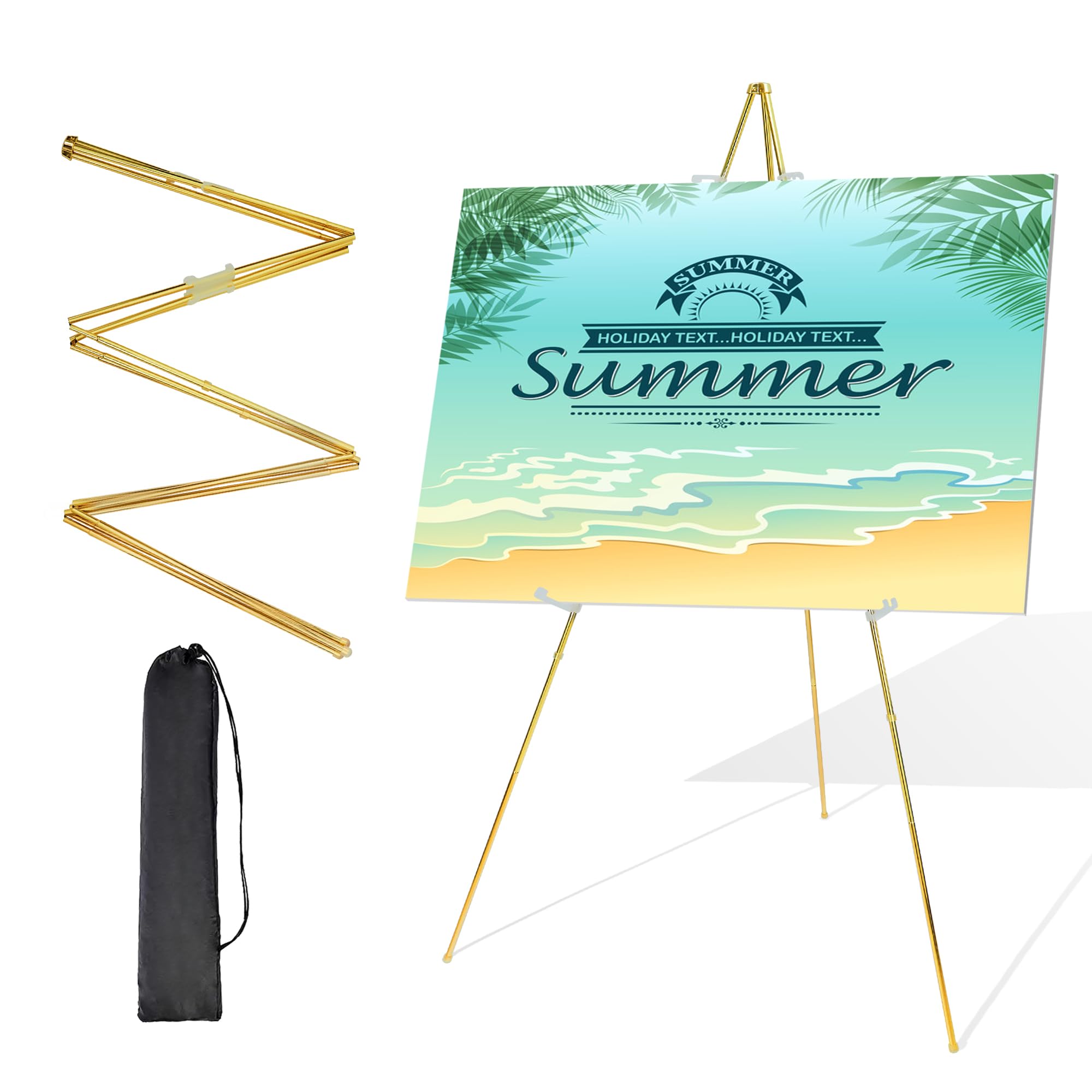 Photo 1 of Starhoo Easel Stand for Sign 63'' Art Easels for Display Wedding Welcome Poster Stand Portable Floor Metal Easel Gold