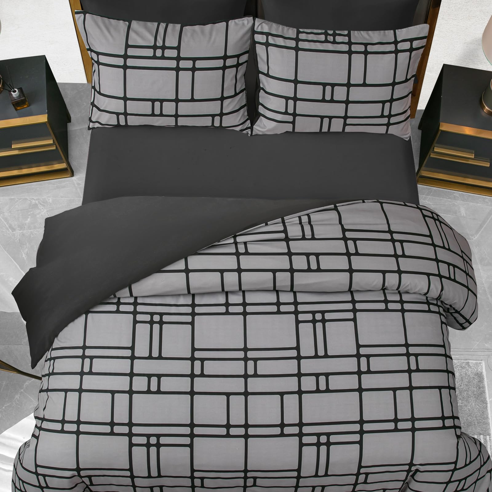 Pamposh Bettwäsche Sets Bettbezug Set Prämie Mikrofaser Anthrazit mit Reißverschluss hochwertigen Qualität für Allergiker (Grau, (1 x 200 x 200 cm) + (2 x Kissenbezug 80 x 80 cm))