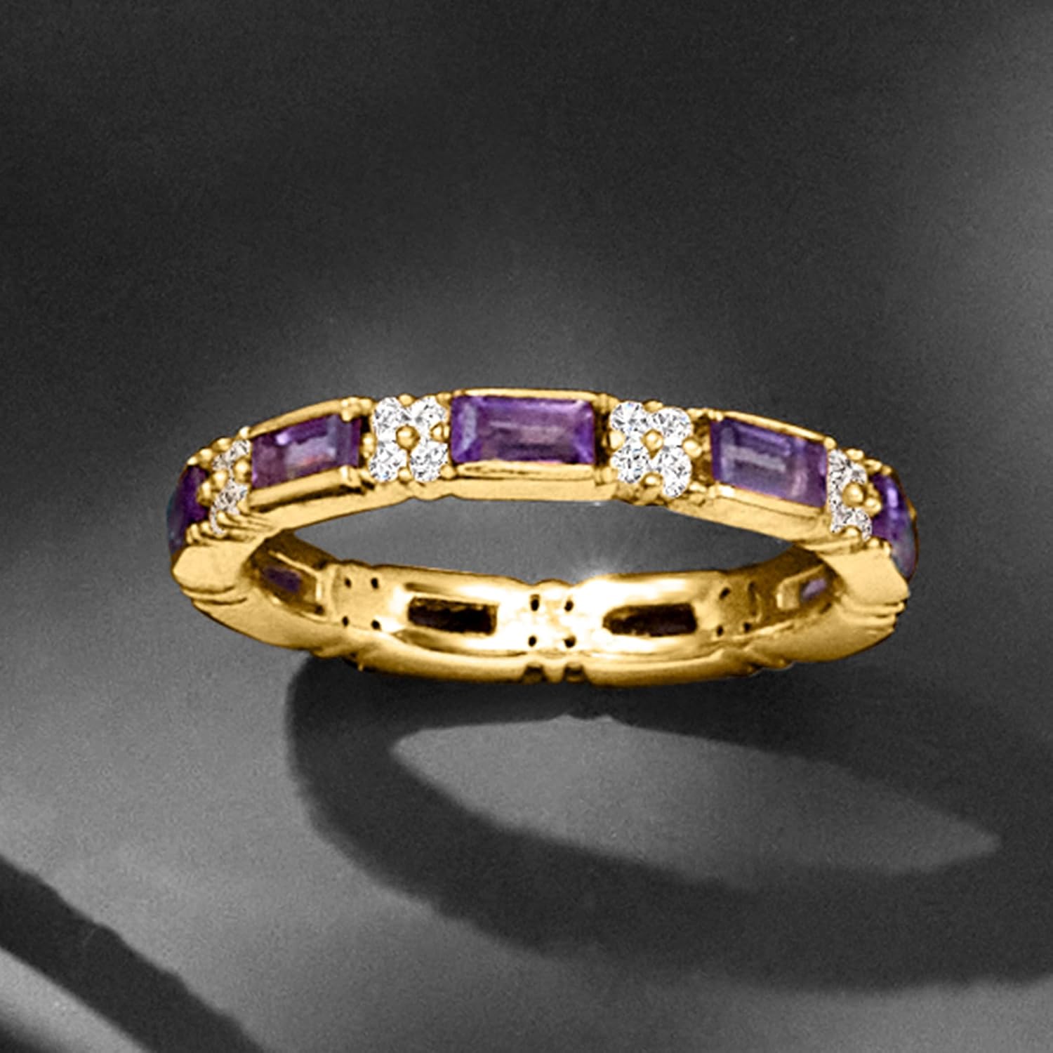 Ross-Simons 1.20 ct. t.w. Amethyst and .40 ct. t.w. White Zircon Eternity Band in 18kt Gold Over Sterling