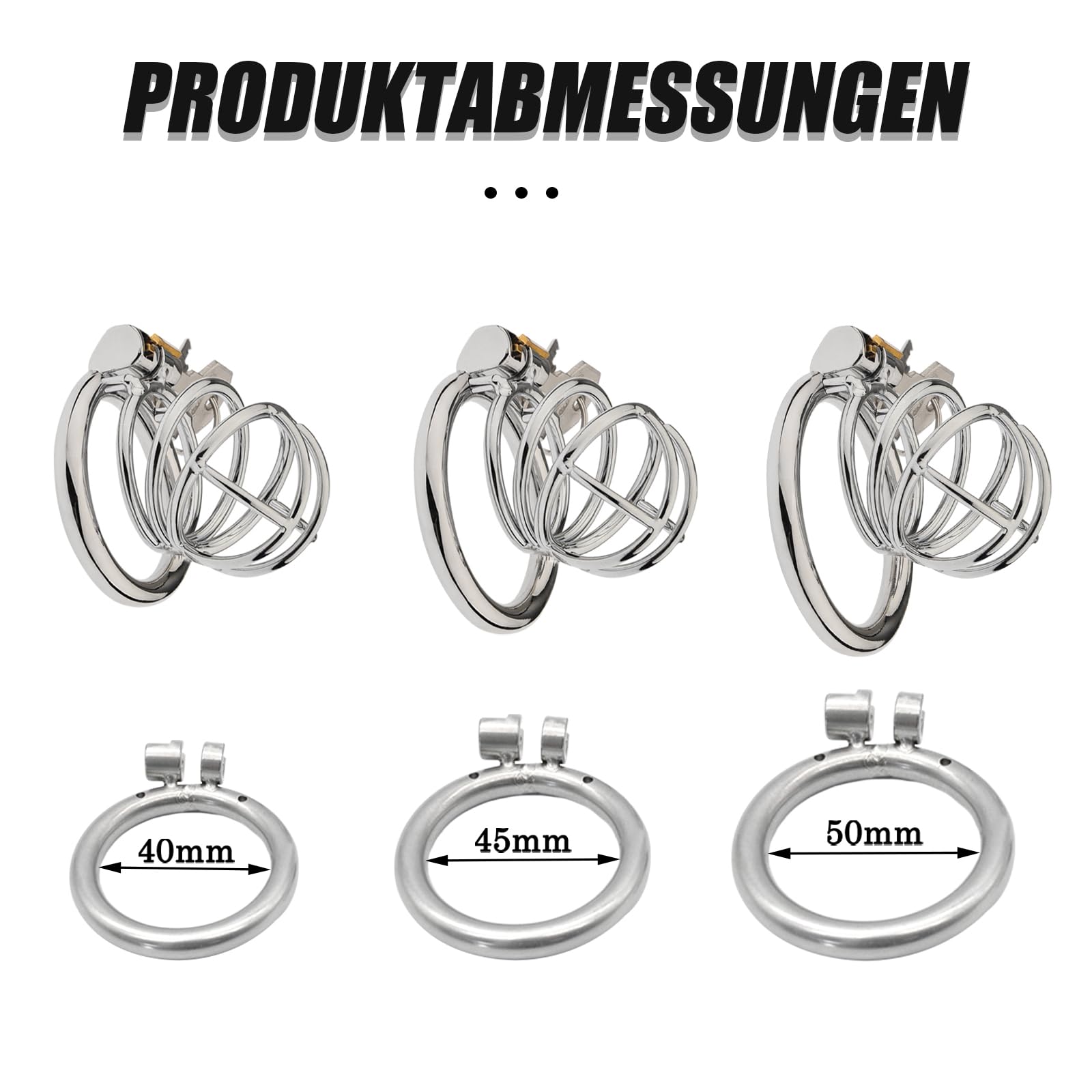 Jaula de castidad de acero inoxidable para pene, jaula de castidad masculina de metal, cinturón de castidad, jaula para pene, juguete sexual BDSM, set de juguetes sexuales duros (Φ40mm)
