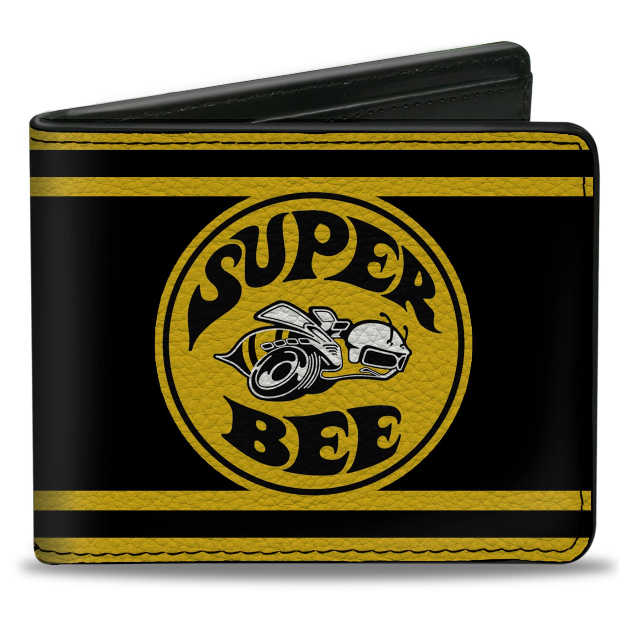 Buckle-Down Men's PU Bifold Wallet-Super BEE Logo/Stripes Black/Yellow, Multicolor, 4.0" x 3.5"