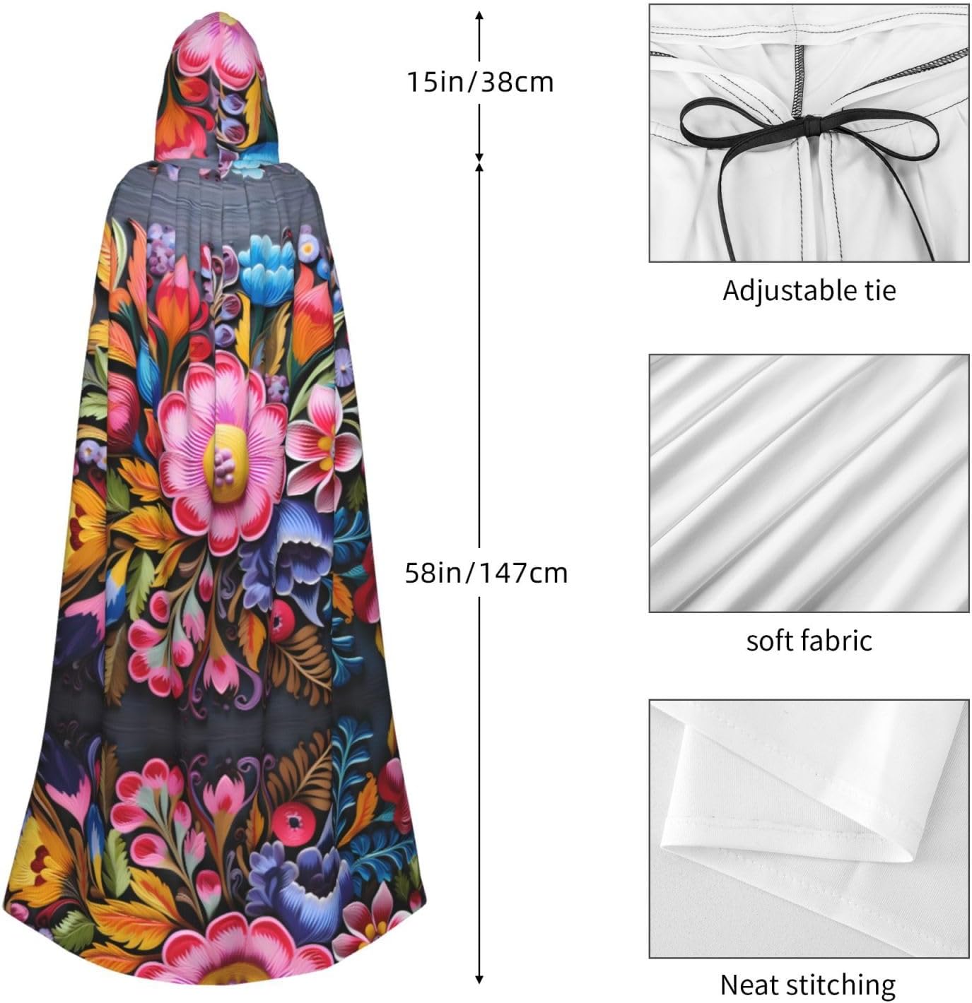 Decorative Hand Painting Patterned hooded cape, robe Cosplay costume for men and women, Halloween adult role play costume