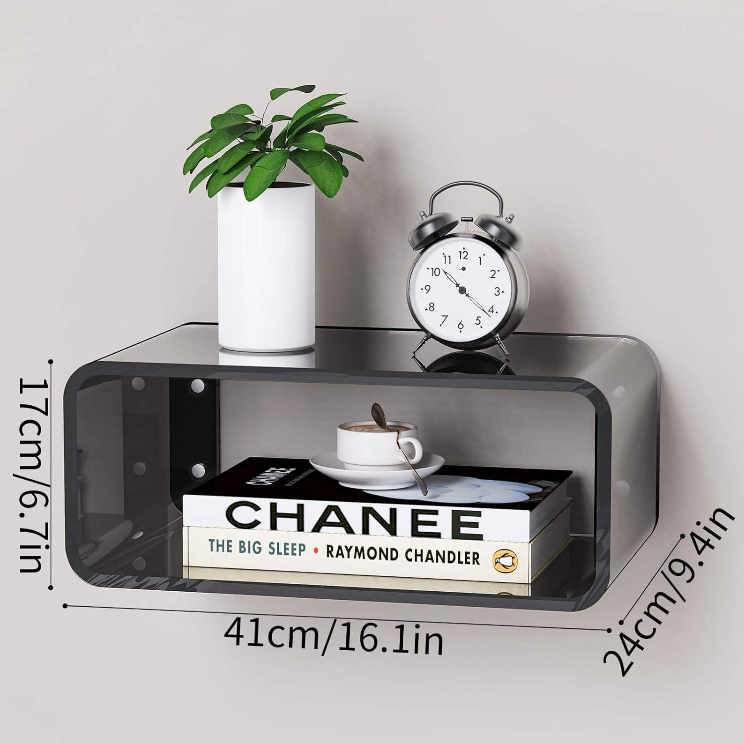 Acrylic Floating Nightstand, Bedside Table, Nightstand Shelf Wall Mounted Bedside Shelf (Black, Small)