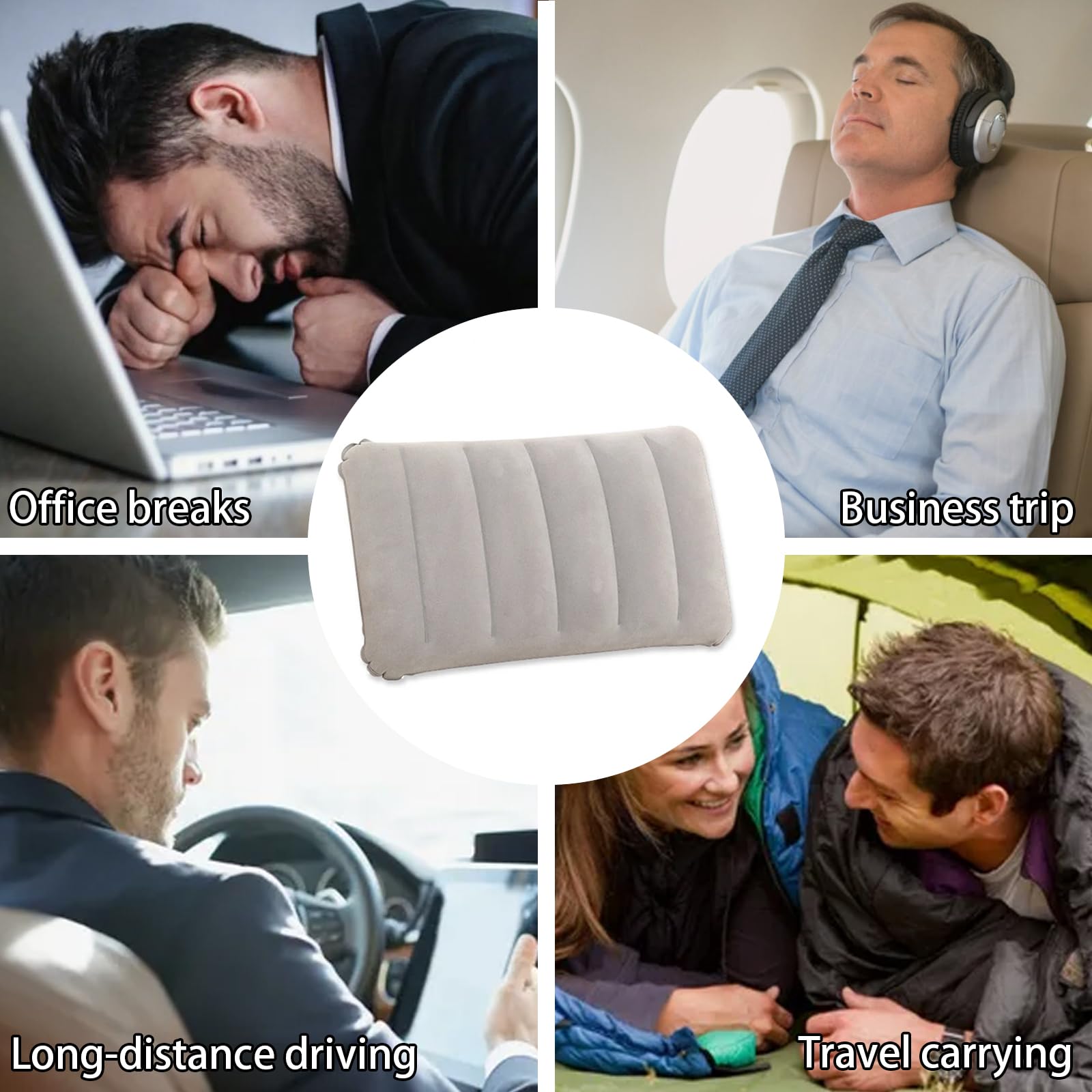 4 Piezas Almohadas Inflables de Viaje Almohadas Hinchables de Playa Almohada Hinchable Flocada para Camping Almohada de Exterior Ligera y Portátil Cojín de Aire para Oficinacon Inflador