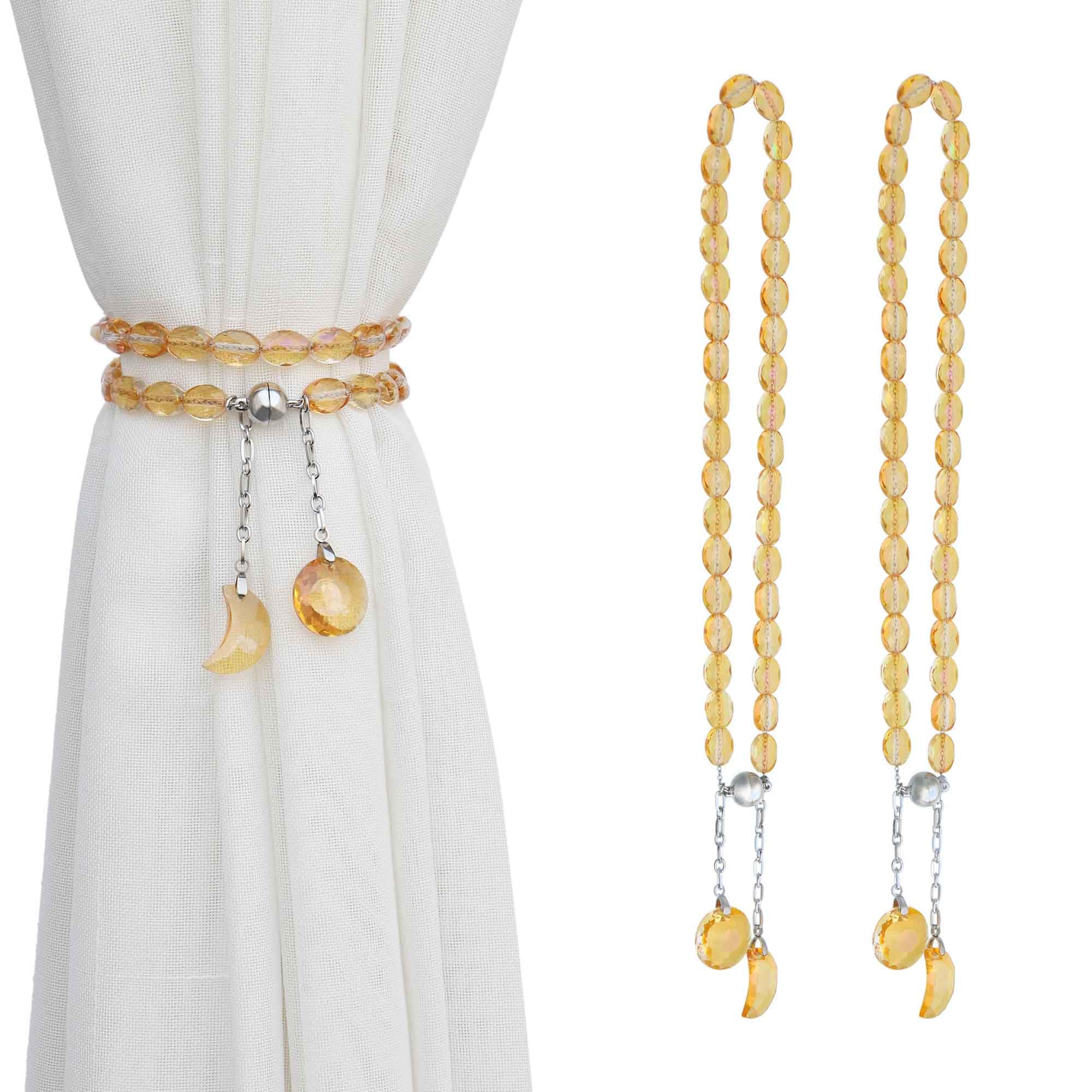 PEDOBO Magnetic Curtain Tiebacks, 2 Pack Crystal Beaded Sun & Moon Pendants Sheers/Draperies Holdbacks for Window Home Office Decor (Gold)