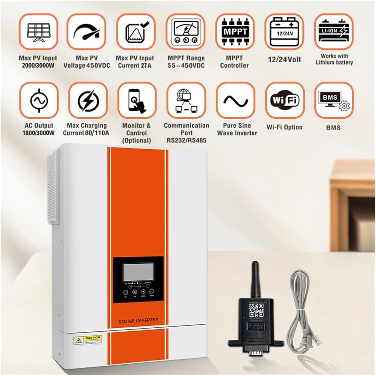 LIBODD SMG-II-6.2K-48V-Wifi Inverter with feature icons