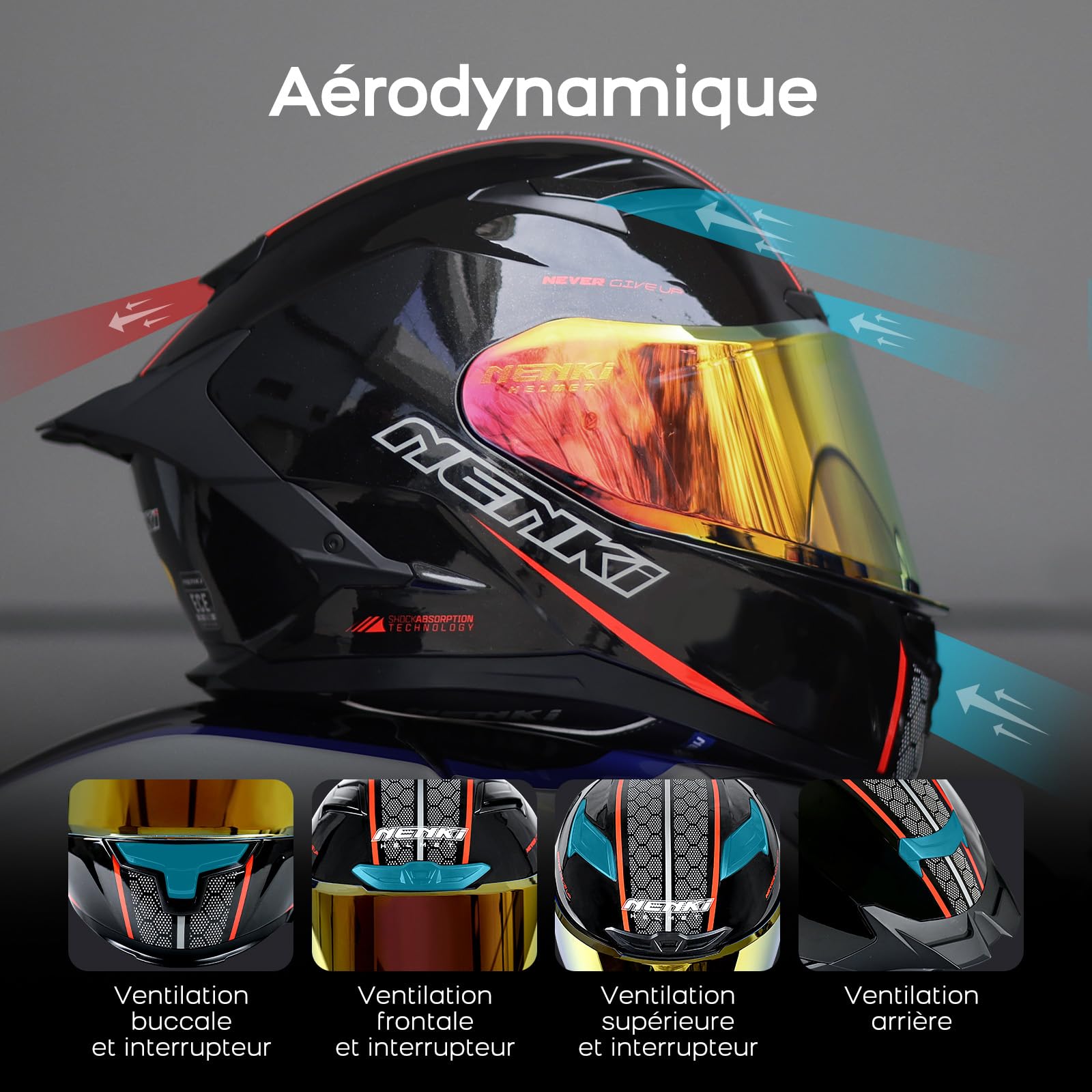 Motorradhelm Frauen und Männer ECE 22.06 Geprüft - Motorrad Integralhelm mit Sonnenblende, Belüftungssystem & abnehmbarem Innenfutter