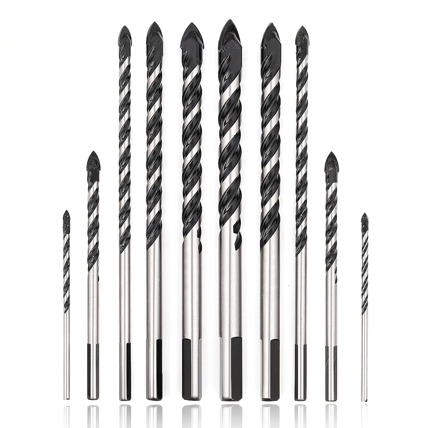COMOWARE 10-Pc Masonry Drill Bit Set, Carbide Tipped 1/8"-1/2" for Concrete, Brick, Tile, Glass, Cement - Professional Precision Drilling