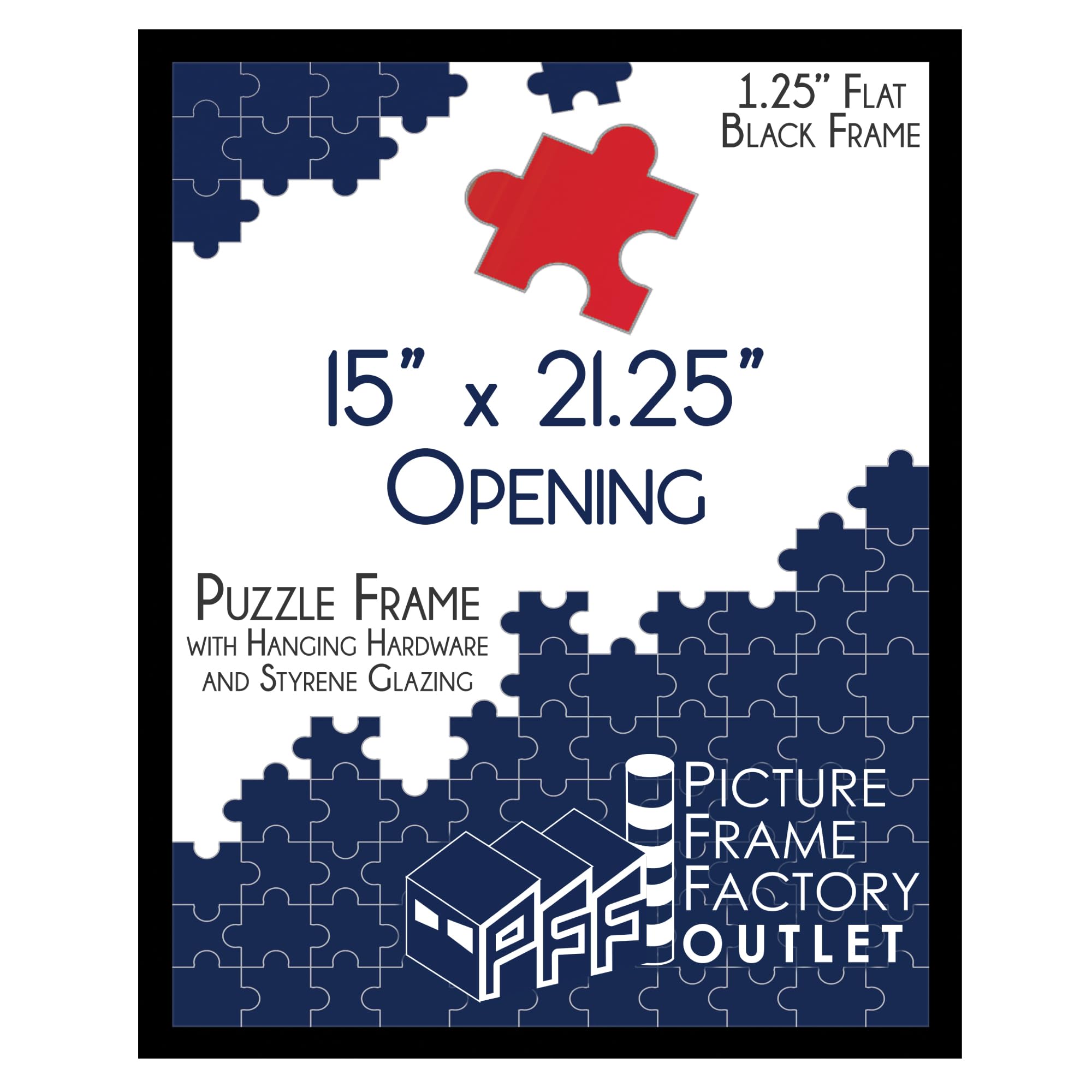 Picture Frame Factory Outlet 15x21.25-1.25" Flat Black Profile Puzzle Frame - Hanging Hardware and Plexiglass Included - Elegant Showcase for 15x21.25 Artworks and Puzzles