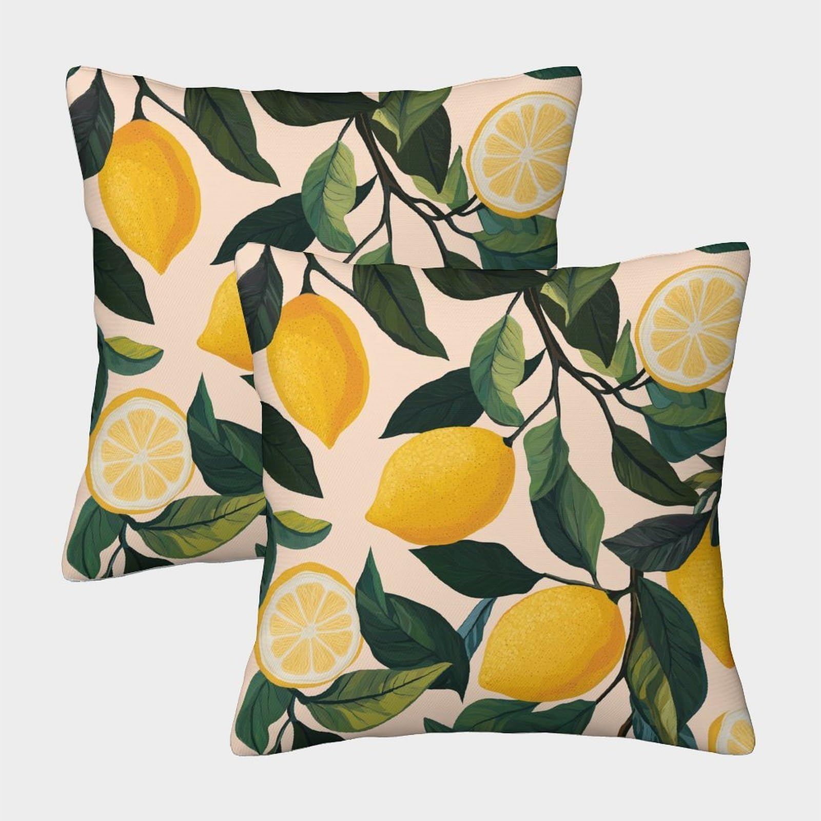 kaiyun 2 Pack Lemon Leaves - Illustration Style Personalised Cushion Cover Home Sofa Decoration 40x40cm Pillow Covers