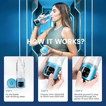 Superhydro Portable Hydrogen Water Bottle-12 oz Hydrogen Water Generator with SPE/PEM Technology, Up to 6000 PPB, Voice Hydration Suitable for Daily Hydration Blue