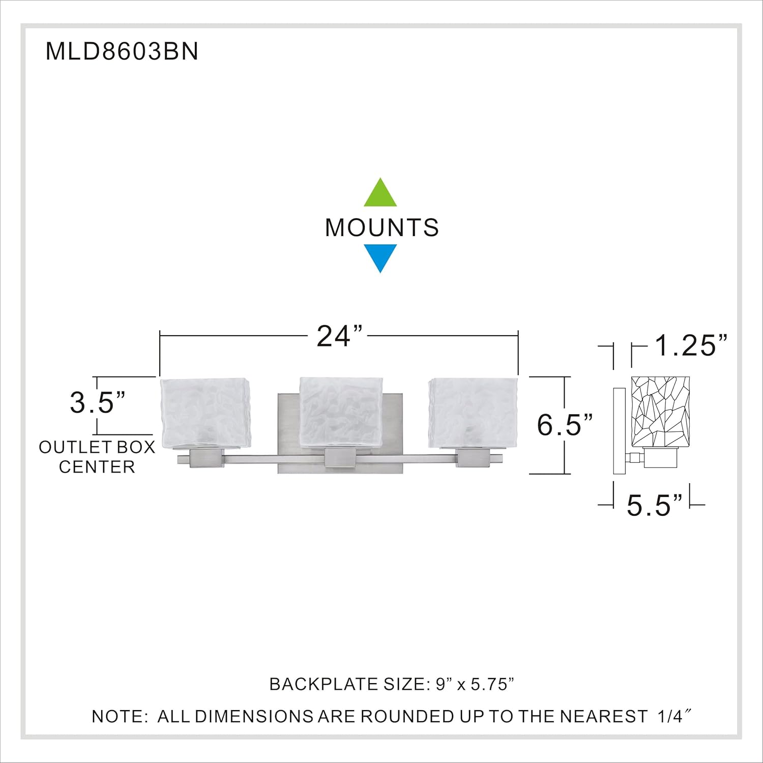 Quoizel Melody 3-Light Brushed Nickel Vanity Light with White Sandblasted Glass Shades, Transitional Style Wall Light for Bathroom or Powder Room