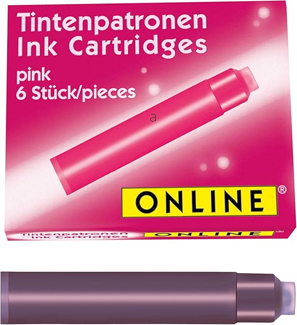 ONLINE standard ink cartridges, universal fountain pen ink, compatible with all common standard fountain pens, replacement cartridges for fountain pens and rollerballs, 6 pieces, colour pink