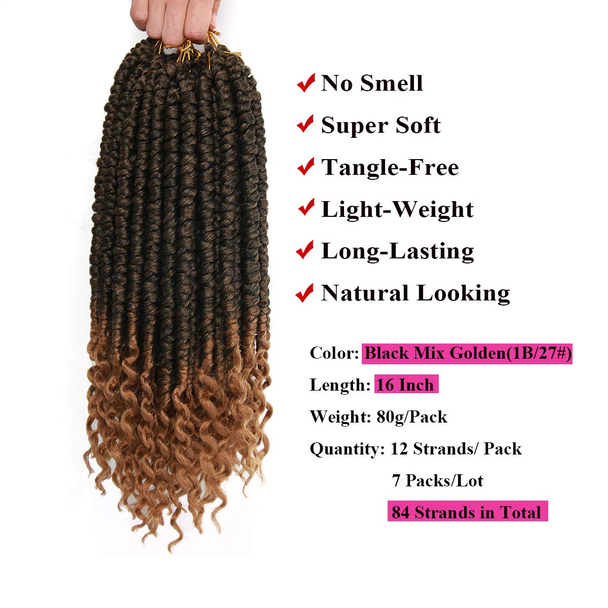 8Pack 12 Inch Crochet Hair Spring Senegalese Twist Crochet Braids Curl End Braid Hair Extensions Spring Twist Crotchet Hair for Black Women (12inch, Black(1B#))