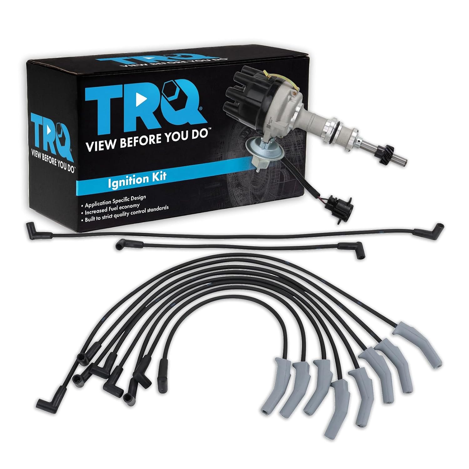 TRQ Ignition Coil Kit 2 Piece Distributor Compatible with 1984 Ford E-250 Econoline E-250 Econoline Club Wagon E-350 E-350 Club Wagon F-250 F-350