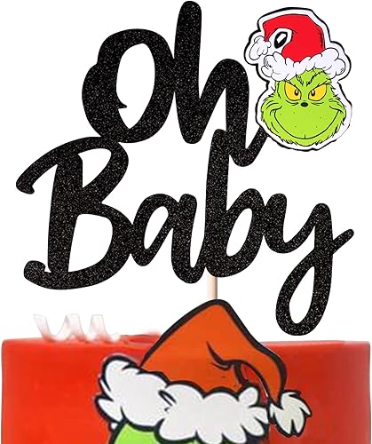 Vista 120 de Rsstarxi 1 paquete de decoración de pastel de Navidad con purpurina verde y rojo hojas de acebo y bayas, sombrero de Papá Noel, barba, decoración