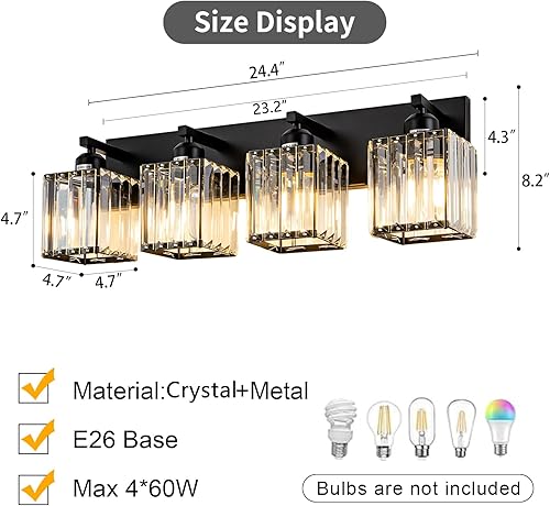 Miniatura 5 de Moderna lámpara de cristal para tocador de baño, 4 luces, moderna lámpara de pared de cristal negro sobre espejo