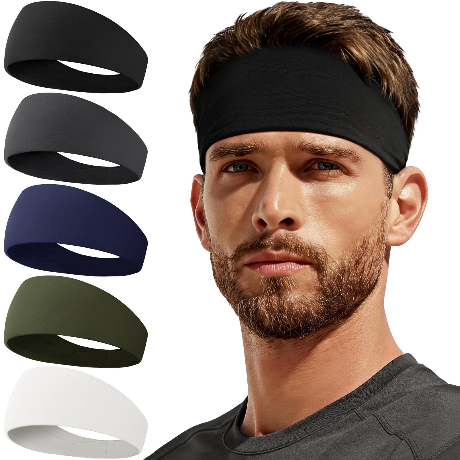 Sweat Band, 5 Pack Headband Moisture Wicking for Running Sports