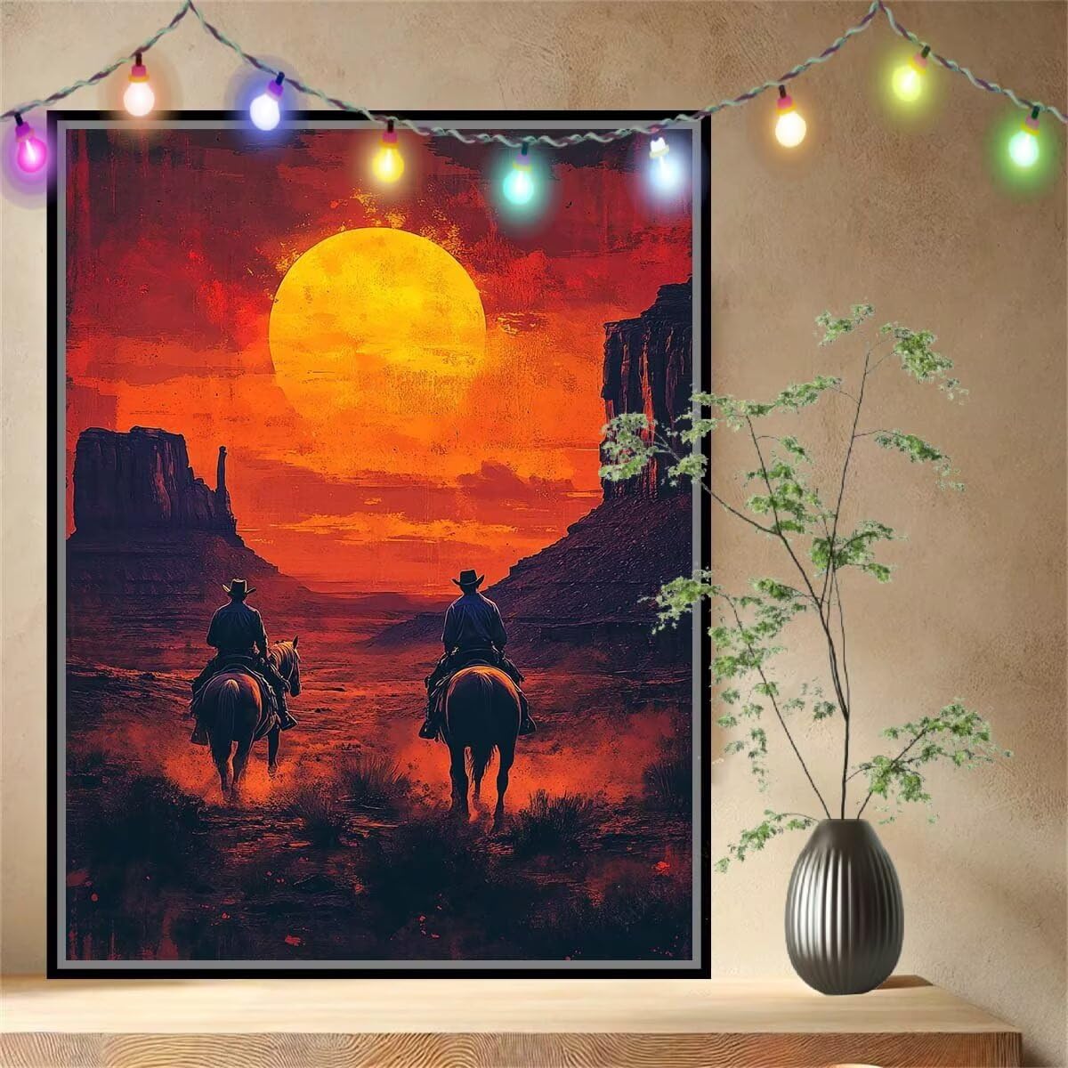 Cowboy,Sonnenuntergang Malen nach Zahlen für Erwachsene Anfänger,DIY Paint by Numbers Acrylpigment Ölgemälde Kunsthandwerk Kit,Bastelset Malen Nach Zahlen Kinder für Home Wand Décor 120x160cm 54N-2900