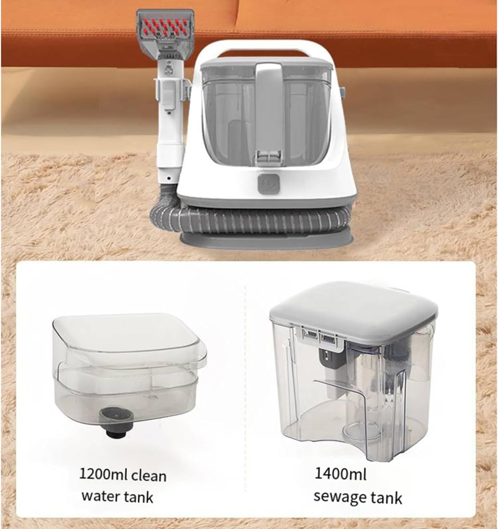 Maszyna do czyszczenia tkanin, odkurzacz ręczny, moc ssania 14000 Pa, silnik 650 W, szczotka natryskowa 3 w 1 do fotelika samochodowego, dywanu, sofy, usuwania sierści zwierząt domowych