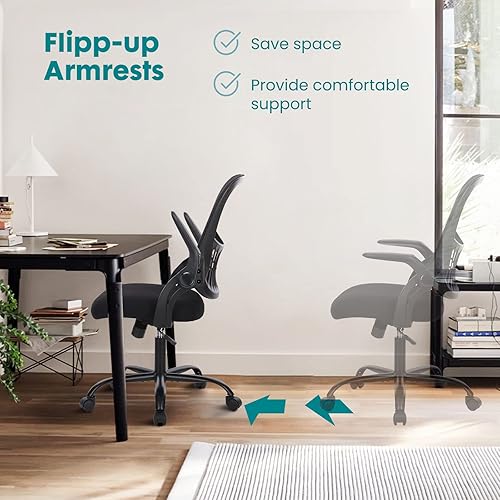 Miniatura 8 de Silla de oficina  Silla de escritorio con ruedas, silla ergonómica de oficina en casa con brazos abatibles y soporte lumbar, silla giratoria de