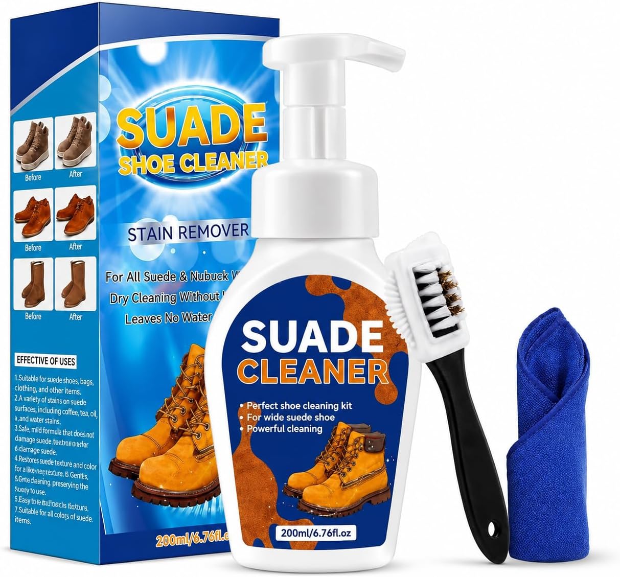 Suede Shoe Cleaner, Premium Sneaker Cleaning Kit with Brush, Shoe Cleaner for White Sneaker, Leather