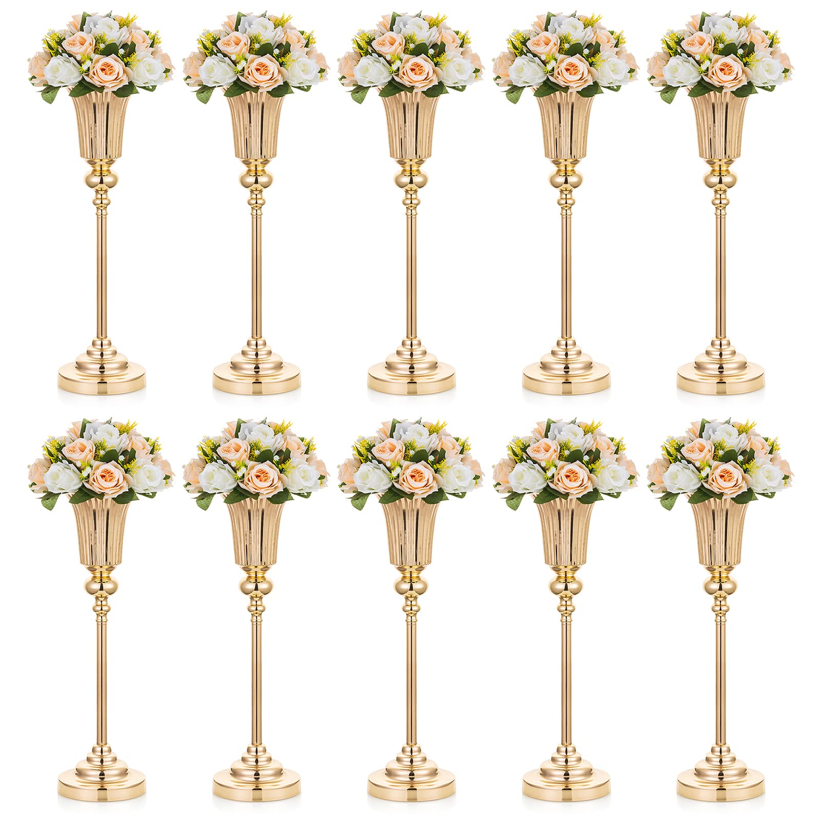 NUPTIO Vaso Oro Centrotavola Matrimonio: 10 Pezzi 54.6cm Alti Vasi Centro Tavola Metallo Portafiori Tromba Fiori per Nozze Cerimonia Anniversario Compleanno Festa Decorazione