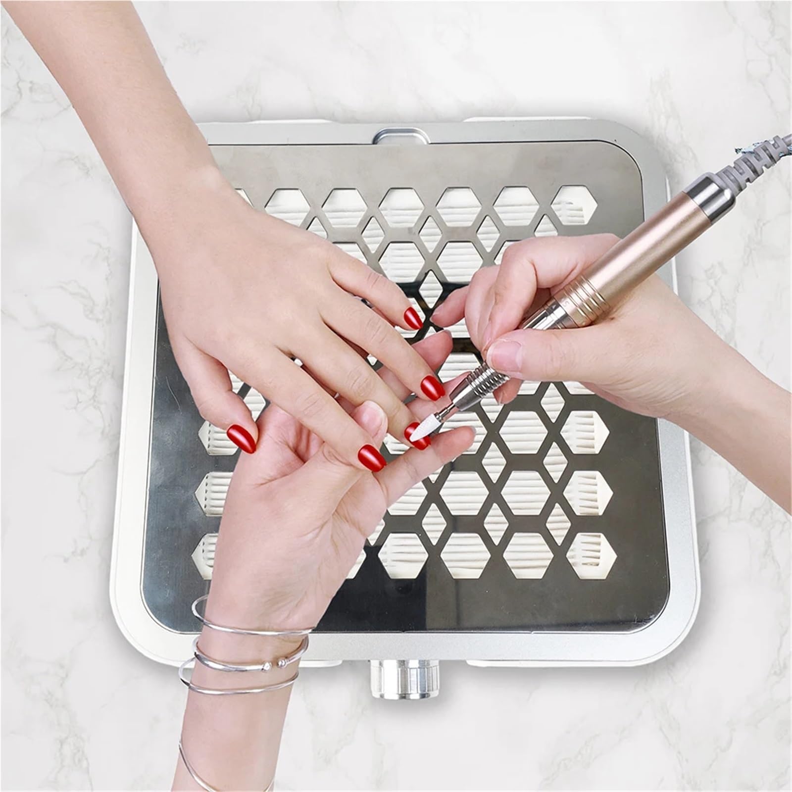 Aspirateur Ongle, Aspirateur Manucure Aspirateur à ongles professionnel 60W, collecteur de poussière puissant et rechargeable, idéal pour salon manucure(Gold,K)