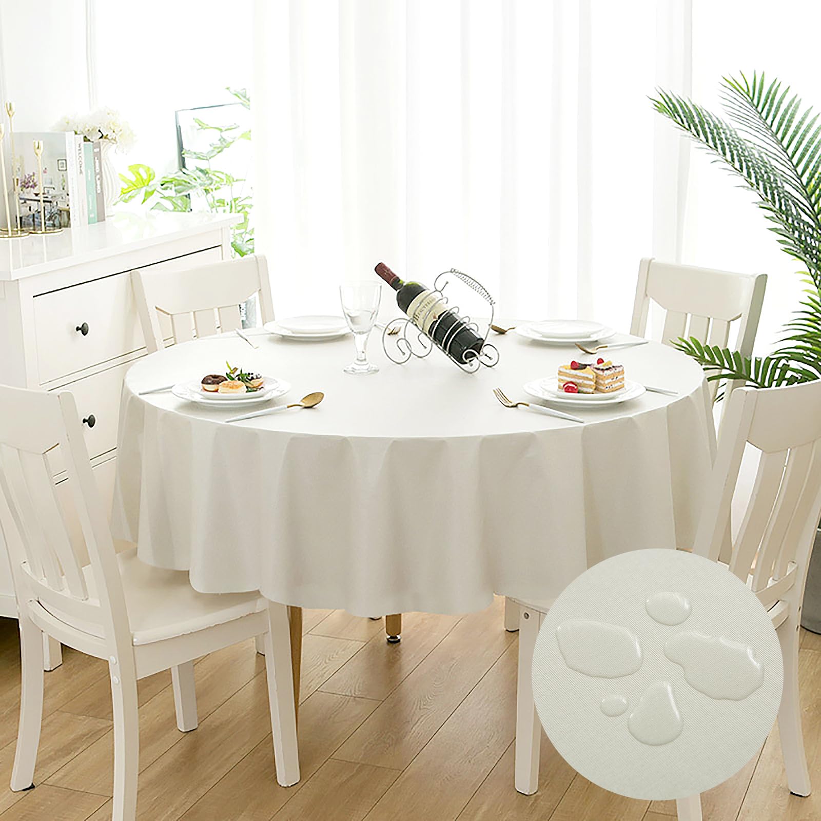 CALIYO Mantel, mantel de PVC lavable, mantel de exterior, mantel redondo para cocina, salón, comedor, balcón y jardín, mantel redondo de 100 cm/120 cm/140 cm.