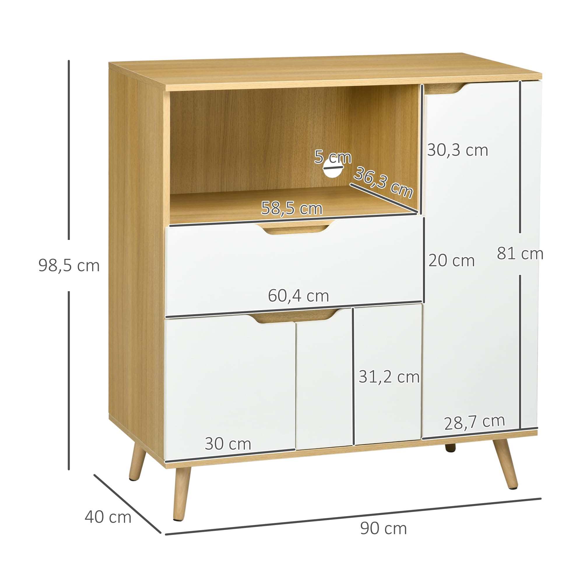 HOMCOM Meuble Micro-Ondes Buffet Micro Onde 90x40x98,5 cm Naturel Blanc