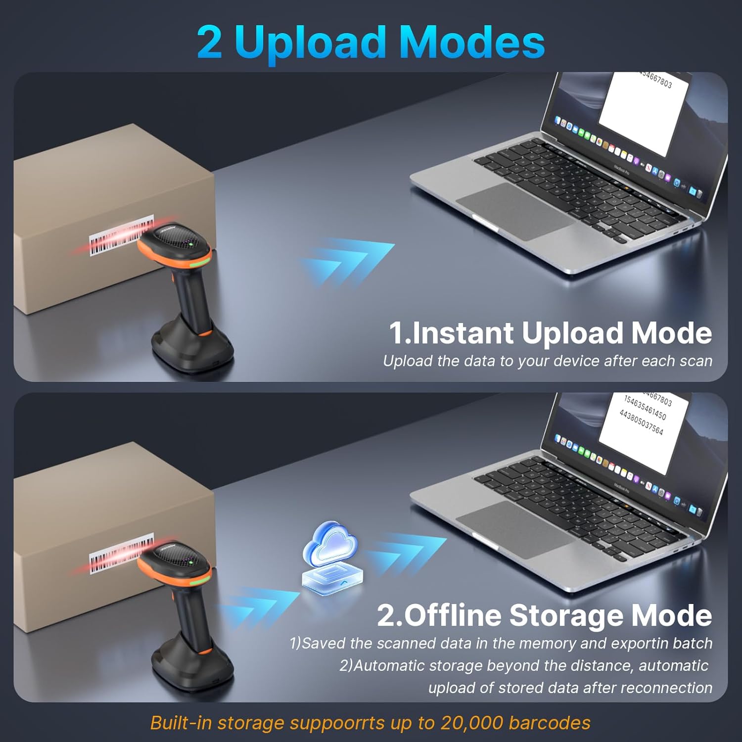 AGPTEK Bluetooth & 2.4GHz Wireless Barcode Scanner (Regular)