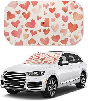 Pink Hearts Car Windshield Sun Shade Umbrella Portable Foldable Car Front Window Sunshade Windshield Sun Shade Cover UV Protection for Car Front Window Small 52.4"x28.7"