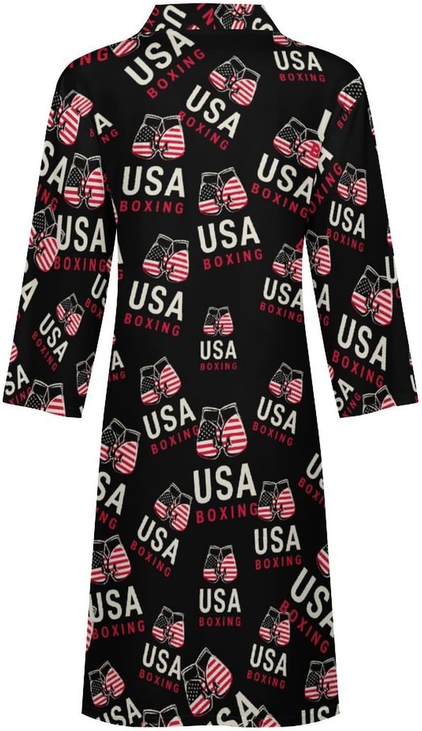 USA Boxing Mens Robe Long Bathrobe for Women Bath Robes Lightweight Soft Printed Sleepwear