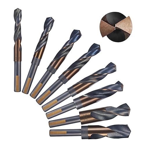 Miniatura 7 de Juego de brocas de vástago reducido, 8 piezas de brocas grandes plateadas y Deming con caja de índice de aluminio, M2 acabado negro y dorado HSS,