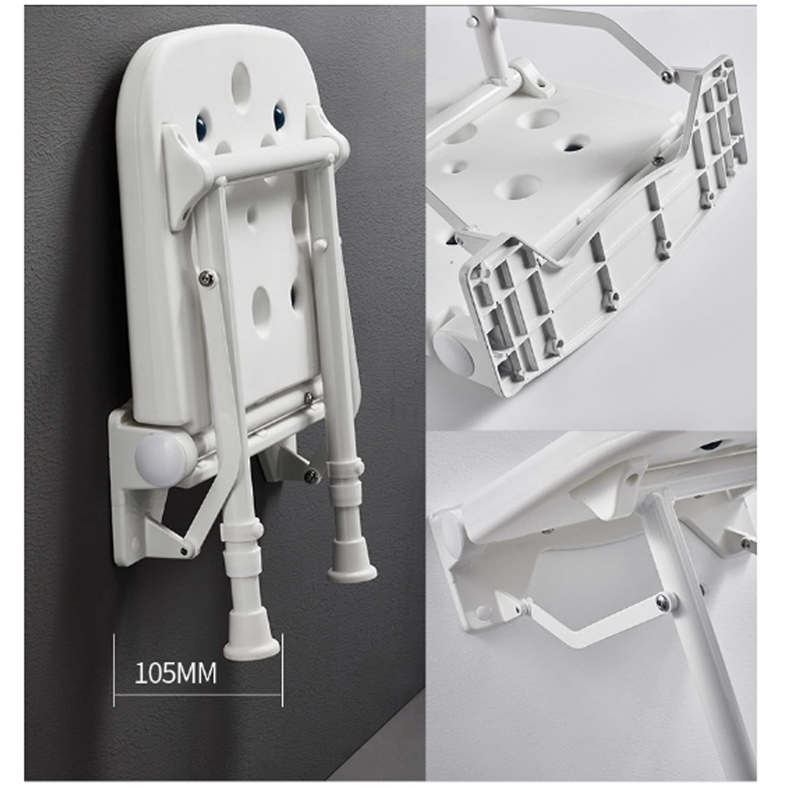 Asiento de Ducha Abatible con Patas, Asiento de Ducha Abatible Taburete de Seguridad para Bañera de Baño con Patas/Gray