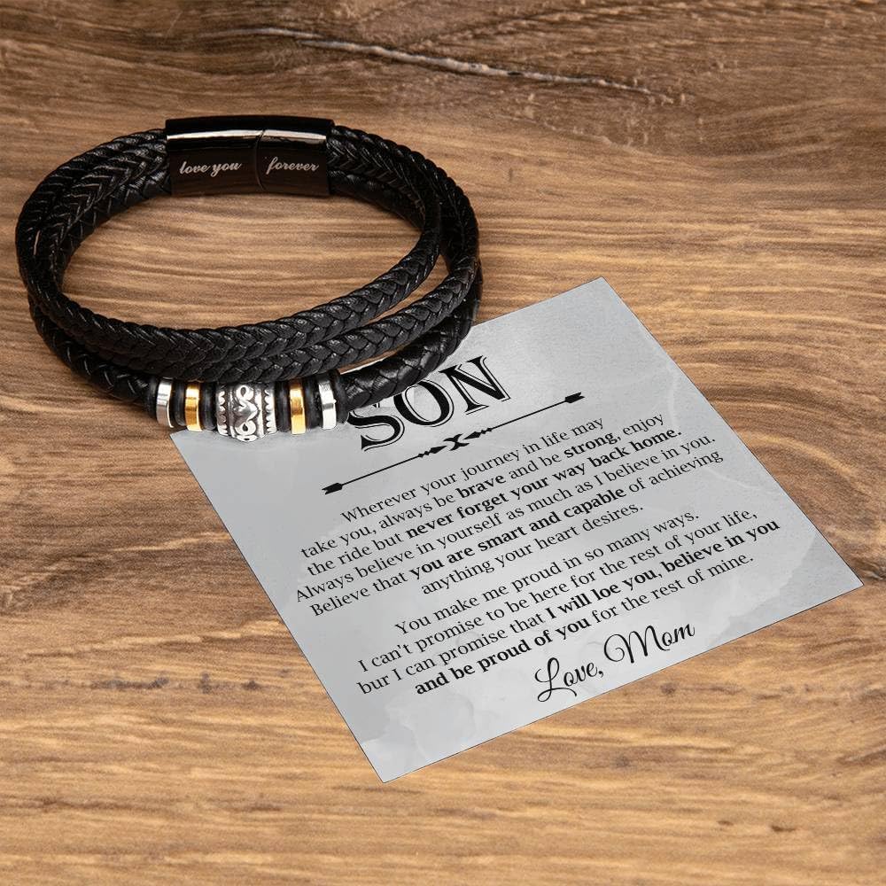 VIRAGIL To My Son Forever Love Bracelet Gift, Inspirational Present for Son from Mom and Dad, Birthday Christmas Graduation Gifts for Teens, Special Forever Bond Bracelet with Card Box