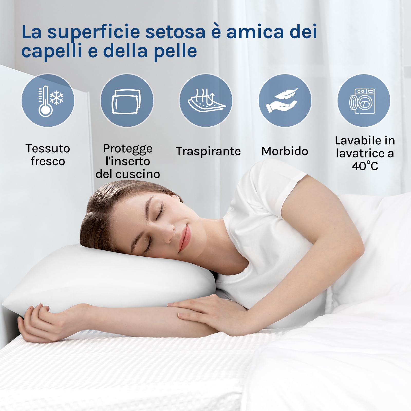 WOLTU Federe Cuscino Rinfrescanti 2 Pezzi, Doppia Faccia Termo-Regolante con Tecnologia Arc-Chill, Federe Antisudore Notte, Zip Nascosta e Tessuto Traspirante, Lavabile in Lavatrice 40x80cm Bianco