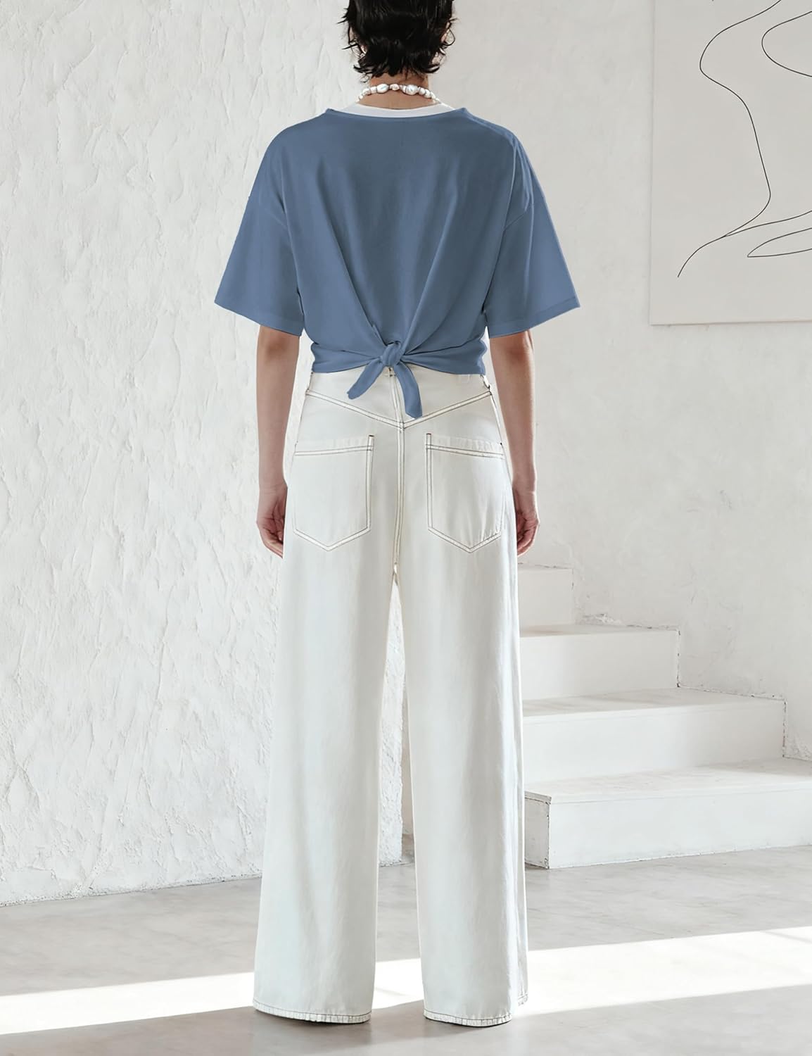 Womens Oversized Short Batwing Sleeve Tops Casual Drop Shoulders T-Shirt Draped Back Workout Tee - Image 6