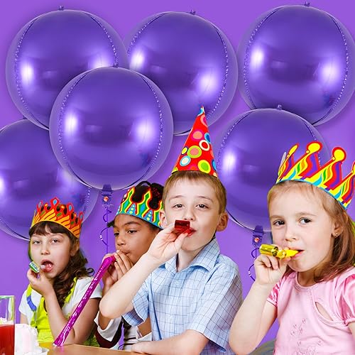 Miniatura 6 de Globos morados metálicos de 22 pulgadas, 6 globos redondos de esfera de aluminio, globos grandes de Mylar morados, decoración para graduación,