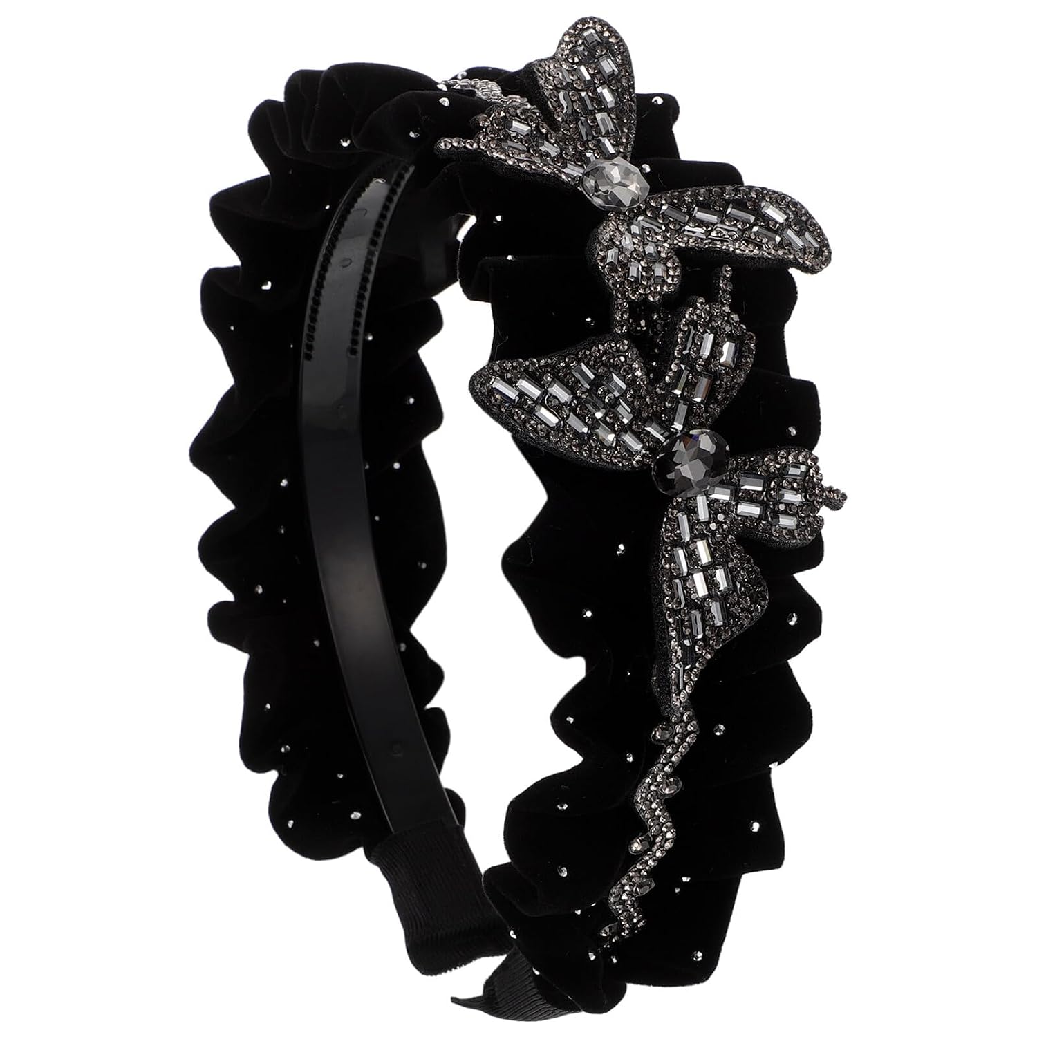 Vaguelly Classic Black Ruffled Headband for Women Volume-enhancing Hair Styling Tool Elegant Wide Hair Band with Textured Layers Stylish Spa Face Wash Accessory Fashionable Decorative