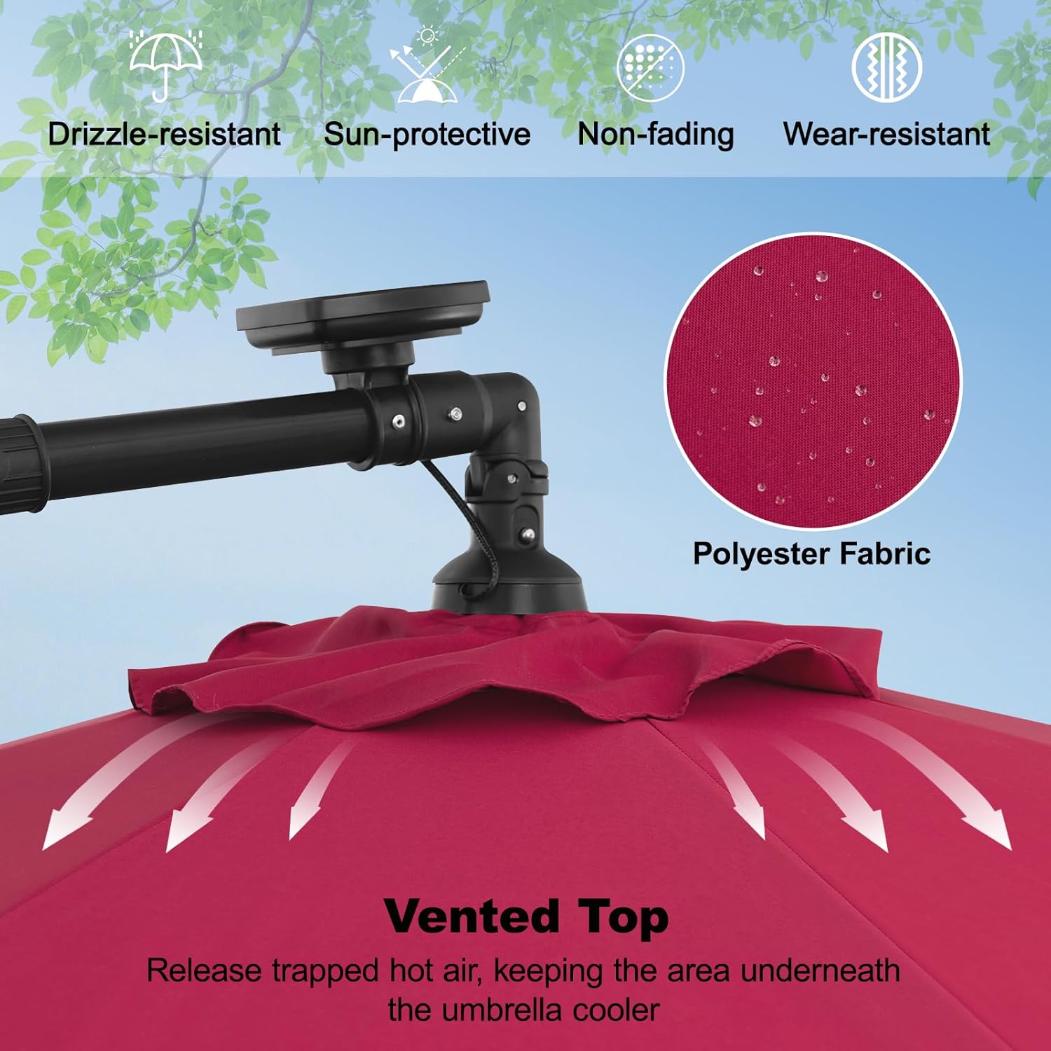 10 ft Offset Umbrella, Cantilever Patio Umbrella with 40 LED Solar Lights, 360 Rotation Solar Patio Umbrella for Outdoor, Garden & Poolside