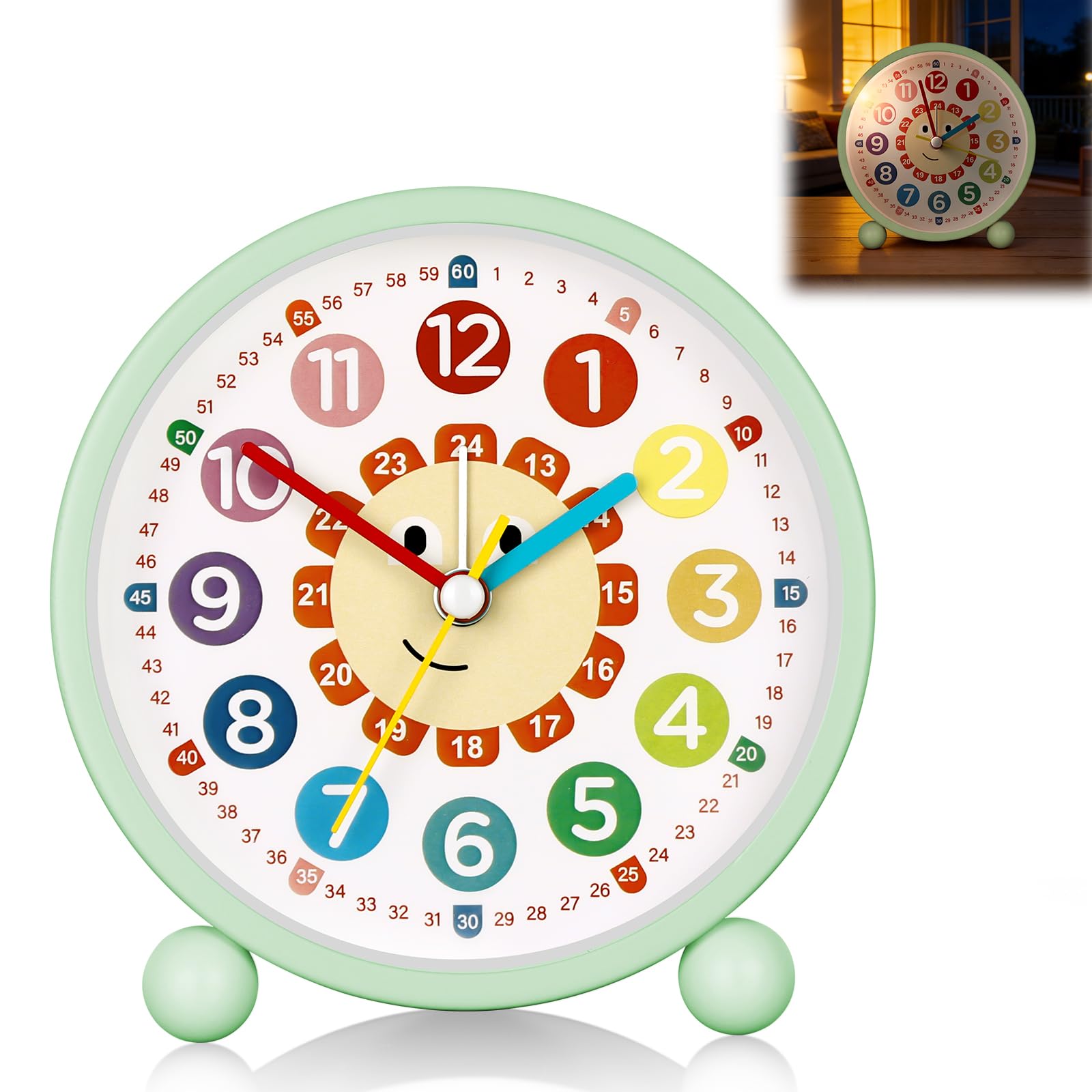 Despertador Infantil sin tictac,Despertador Infantil Silencioso Sin Tick Tick con luz Nocturna y Función de Repetición,Despertador Infantil para Oficina,Dormitorio,Niños,Reloj con Pilas